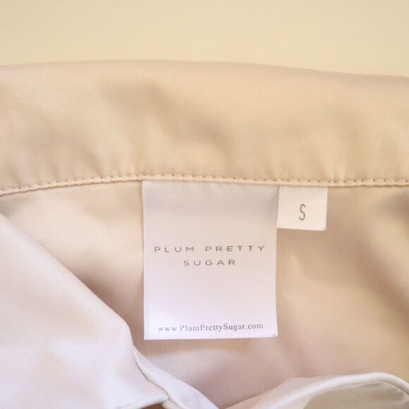 Plum Pretty Sugar Satin Button Front Collared Pajama Top S Small Champagne - Picture 4 of 4